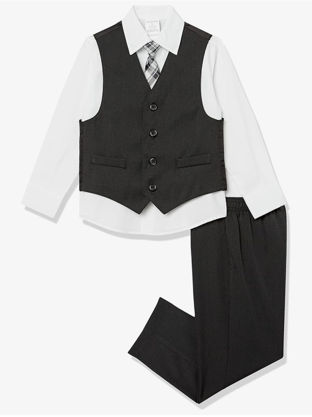 Van Heusen Black Vest and White Shirt Set with Gray Plaid Tie